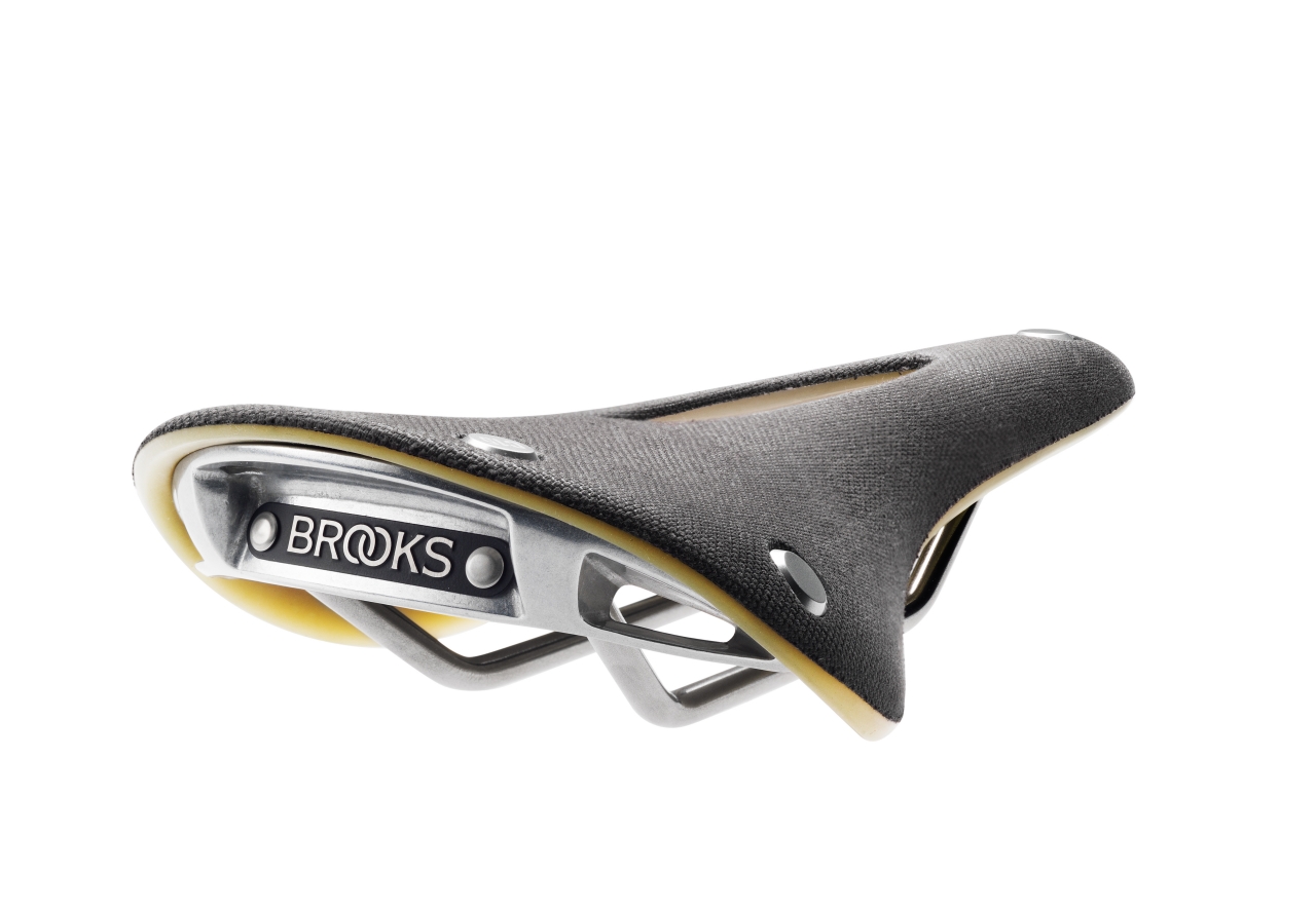 Brooks offers rubberandcotton topped saddle with cutout, the Cambium